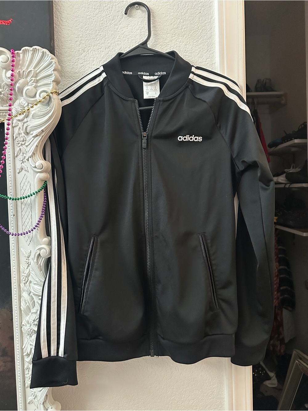 adidas Black Track Jacket with White Stripe Accents